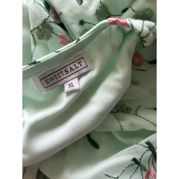 Sweet Salt Floral Embroidered Maxi Dress Mint Green and Pink Plus Size XL - Picture 6 of 8